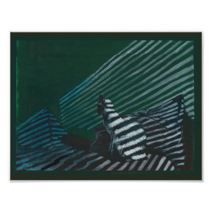 Art Print cat on bed in striped lighting