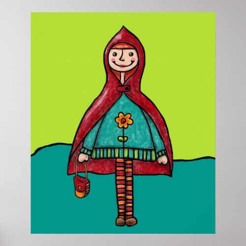 Art Print Cute Little Red Riding Hood Drawing Poster