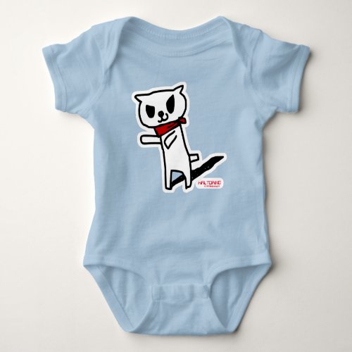 Art print depicting a pop and cute white cat chara baby bodysuit