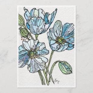 Art Print - Himalayan Poppies - Watercolor & Ink  Card