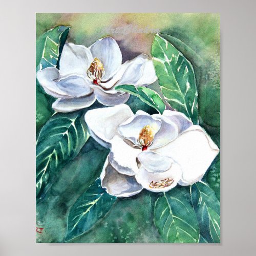 Art Print_ Magnolias In Watercolors Poster