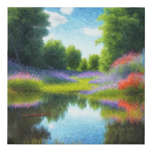 Art Print of a Pretty Pond  Flowers