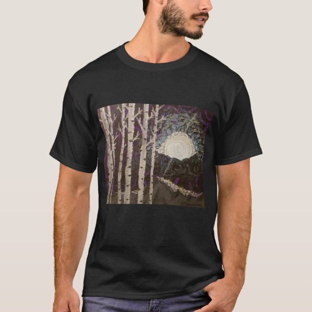 Art print on t shirt of "Aspens in Moonlight" (Front)