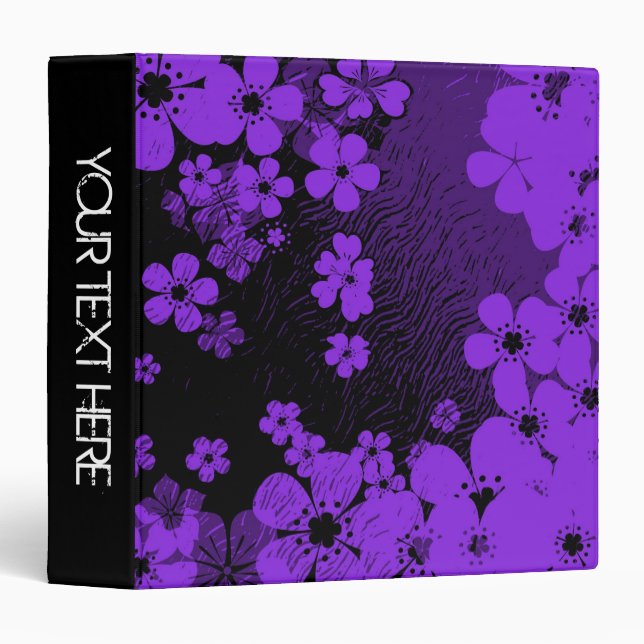 Art purple floral pattern 3 ring binder (Front/Spine)