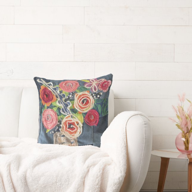 art quilt designed roses bouquet pillow with sunfl (Couch)