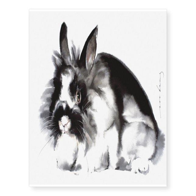 Art Rabbit Gift | Black Bunny Rabbit Lover Gifts Temporary Tattoos (Front)