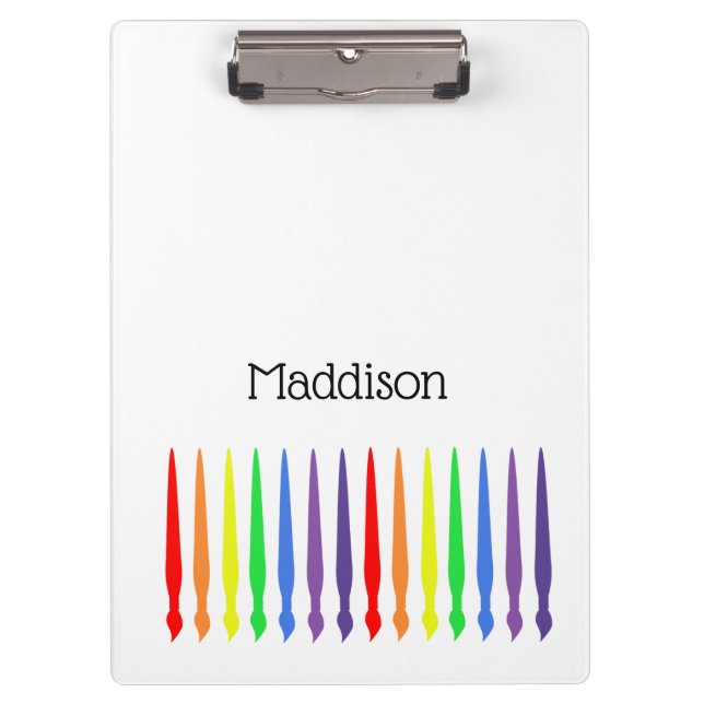 ART, Rainbow paint brushes, and your name Clipboard (Front)