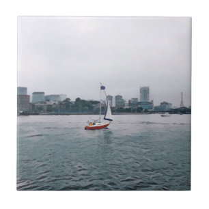 Art Red Sailboat Navy Yard Ceramic Tile