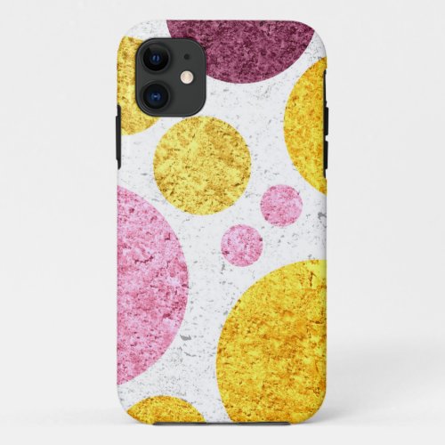 Art Retro Polka Dots  Yellow Pink Brown iPhone 11 Case