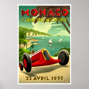 Art Retro Poster Monaco Race Car Travel Poster