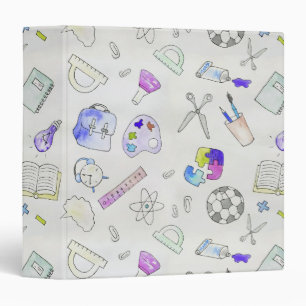 Art, School Supplies and Sports Doodle 3 Ring Binder