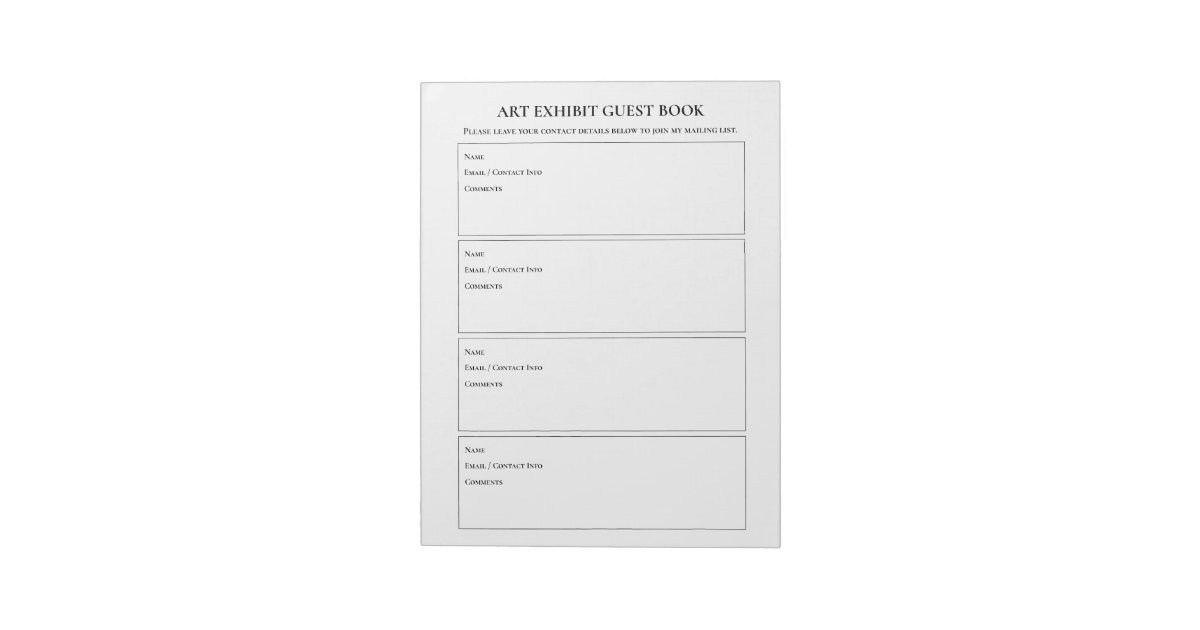 Sample Exhibit Notebook Art Show Exhibit Guest Book Notepad | Zazzle