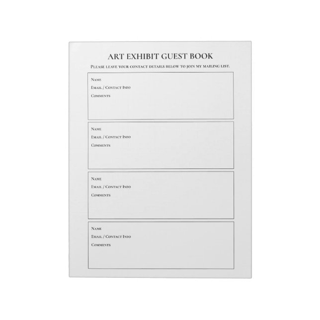 Art Show Exhibit Guest Book Notepad (Rotated)