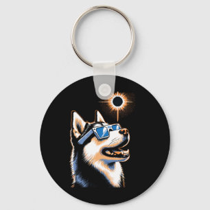 Art Solar Eclipse Husky Dog Wearing Eclips Glasses Keychain