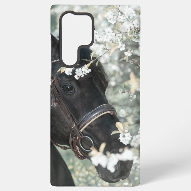 art spring closeup portrait of black horse samsung galaxy case (Back)