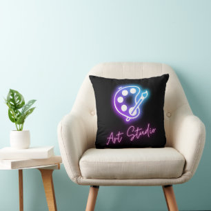 Art Studio Neon Line Art Throw Pillow