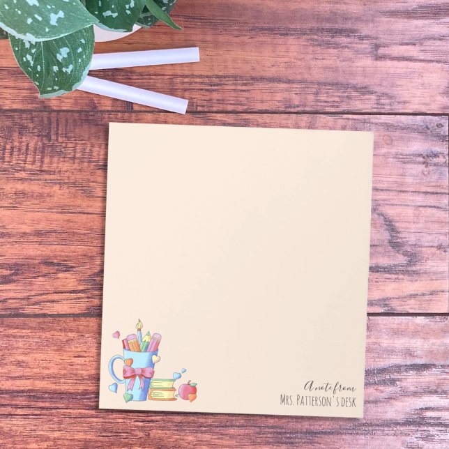 Art Supplies Books And Hearts Teacher Notepad (Personalized teacher notepad
)