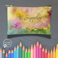 "Art Supplies" with Abstract Watercolor Background