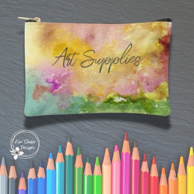 "Art Supplies" with Abstract Watercolor Background Accessory Pouch (Creator Uploaded)