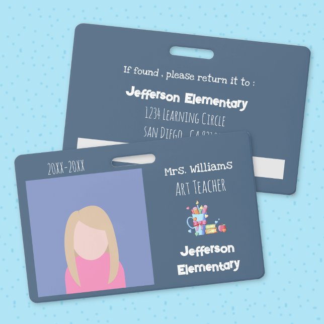 Art Teacher Blue Horizontal Photo ID Badge (Art Teacher Blue Horizontal Photo ID Badge .)