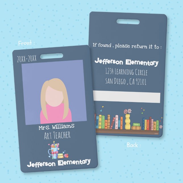 Art Teacher Blue Vertical Photo ID Badge (Art Teacher blue vertical photo ID badge . )