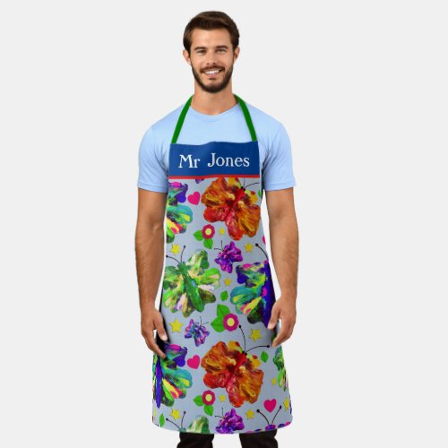 Art Teacher Butterfly blue creative elegance  Apron