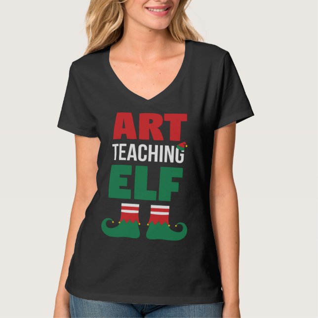 Art Teacher Christmas  Art Teaching Elf Teacher T-Shirt (Front)