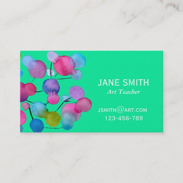 Art teacher colorful abstract art business card (Front)