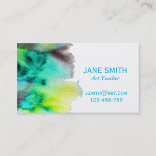 Art teacher colorful watercolor abstract art business card