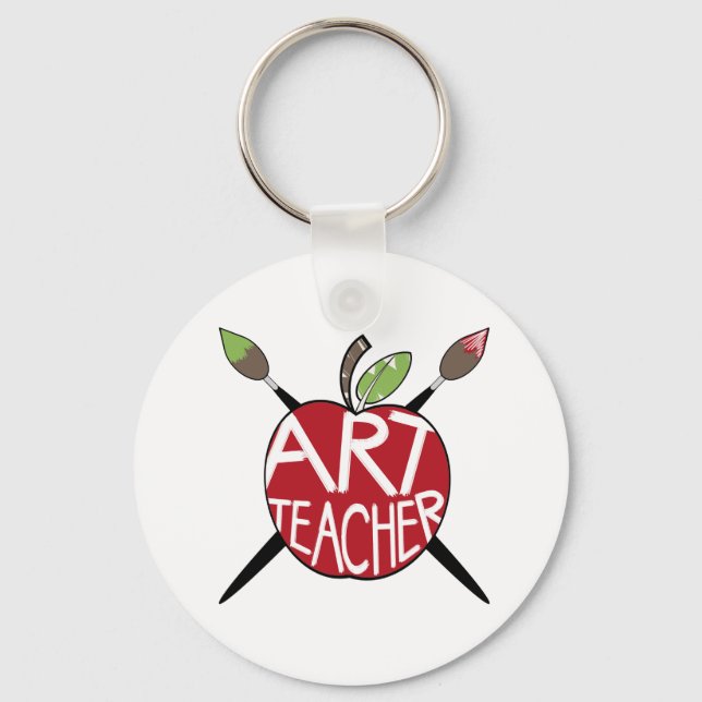 Art Teacher Painted Apple & Paint Brushes Keychain (Front)