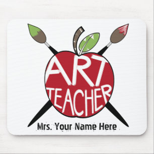 Art Teacher Painted Apple & Paint Brushes Mouse Pad