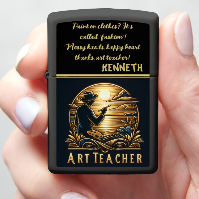 Art Teacher Painting a Sunset Zippo Lighter (In Hand)