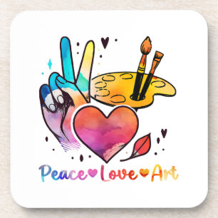 Art Teacher Peace Love Art For Artists And Painter Beverage Coaster