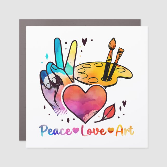 Art Teacher Peace Love Art For Artists And Painter Car Magnet (Front)