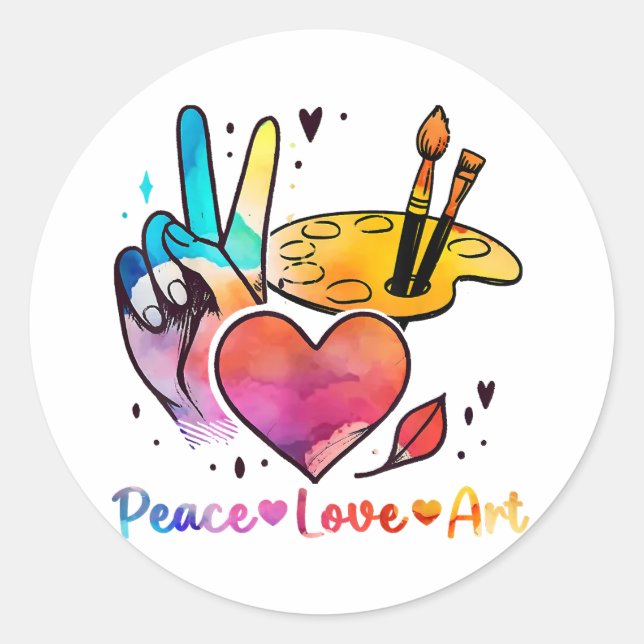 Art Teacher Peace Love Art For Artists And Painter Classic Round Sticker (Front)
