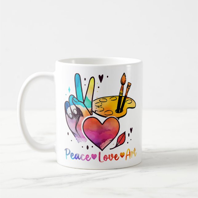 Art Teacher Peace Love Art For Artists And Painter Coffee Mug (Left)