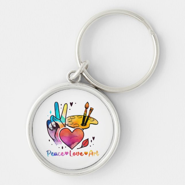 Art Teacher Peace Love Art For Artists And Painter Keychain (Front)