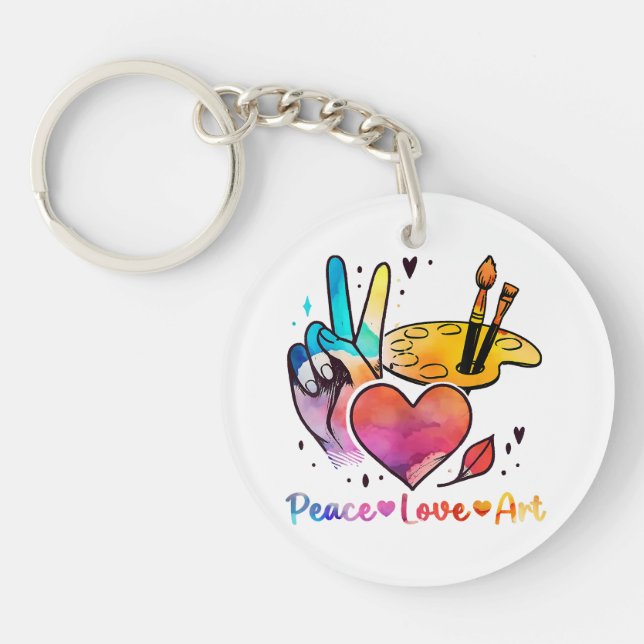 Art Teacher Peace Love Art For Artists And Painter Keychain (Front)