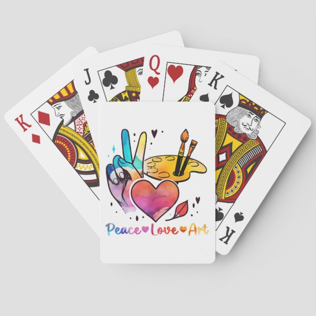 Art Teacher Peace Love Art For Artists And Painter Poker Cards (Back)