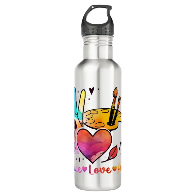 Art Teacher Peace Love Art For Artists And Painter Stainless Steel Water Bottle (Front)