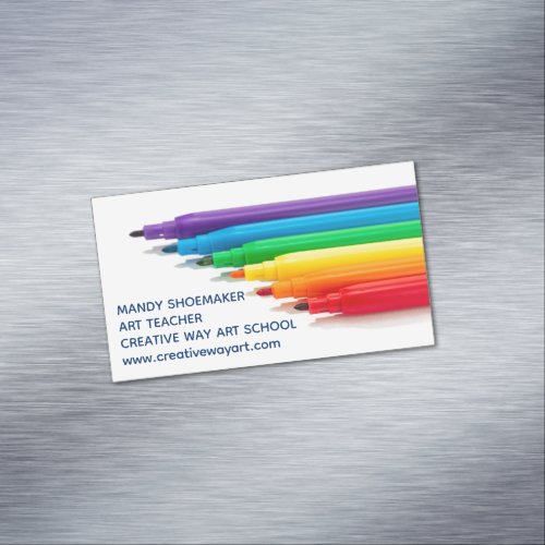 Art Teacher Rainbow Markers Artist Drawing Studio Business Card Magnet