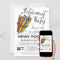 Teacher Retirement Party Chalkboard Pencils Invitation