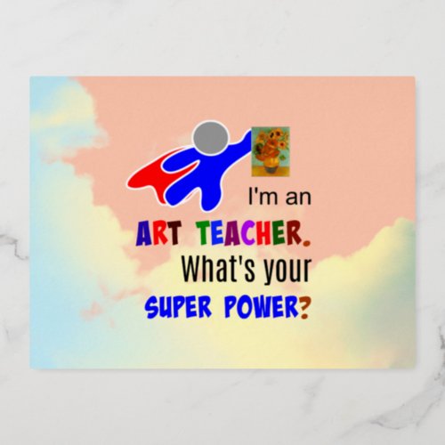 Art Teacher Superhero Foil Holiday Postcard