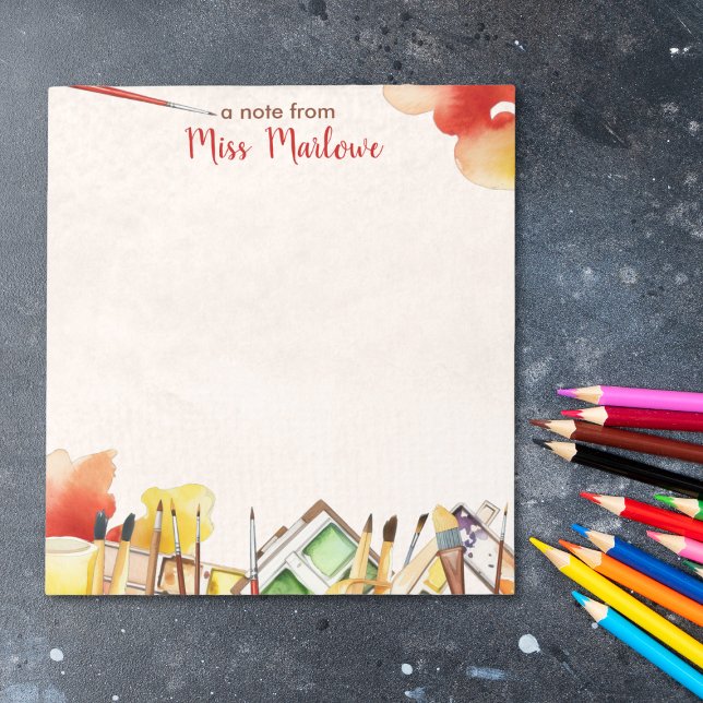 Art Teacher Watercolor Paint Supplies Appreciation Notepad (Watercolor Art Teacher Appreciation Gift Personalized Notepad)