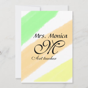 Art teacher yellow green watercolor stripes name invitation