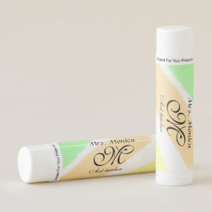 Art teacher yellow green watercolor stripes name lip balm