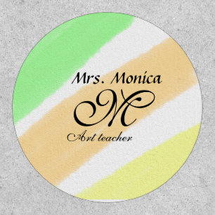 Art teacher yellow green watercolor stripes name patch