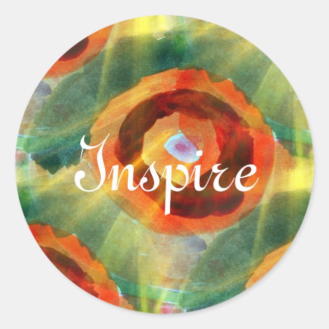 art texture abstract water green, orange, circle classic round sticker (Front)