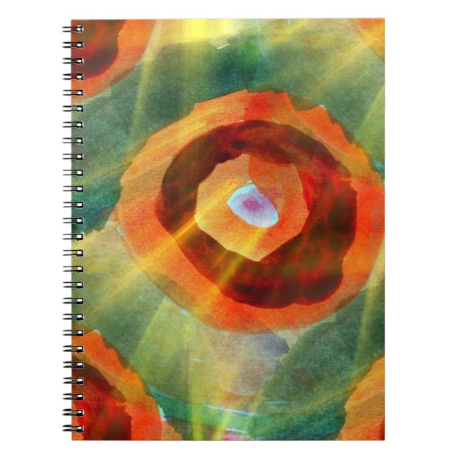 art texture abstract water green, orange, circle notebook (Front)