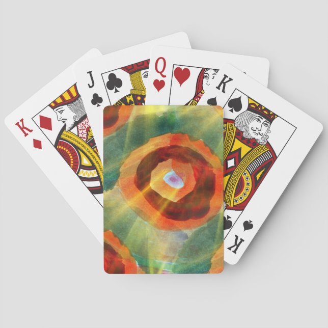 art texture abstract water green, orange, circle poker cards (Back)